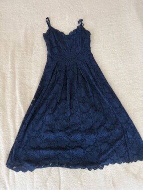 Navy Lace A-Line Spaghetti Strap Dress